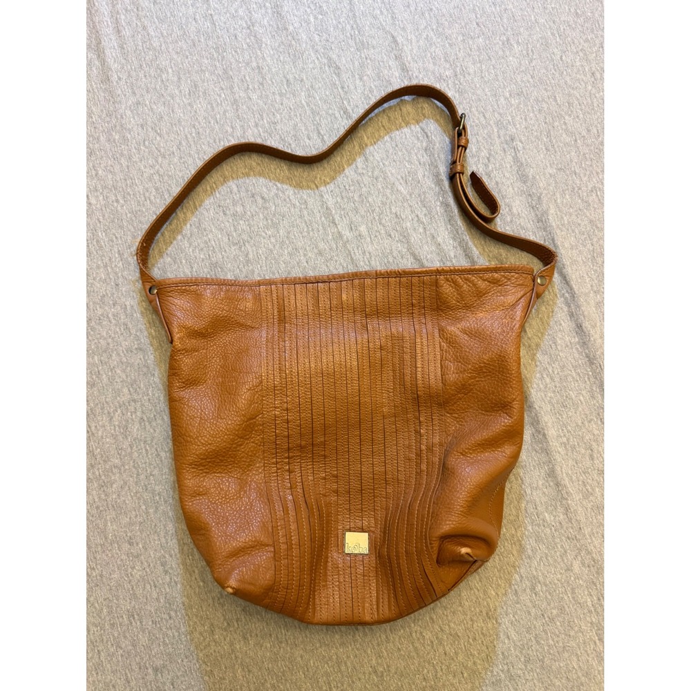 Kooba Carly Brown Cognac Leather Hobo Shoulder Bag Pleated Boho Y2K